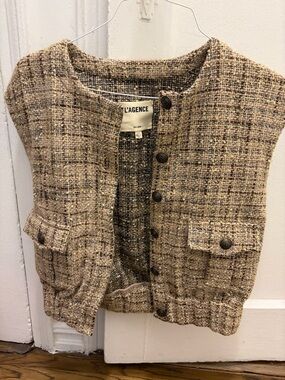 L'AGENCE Beige Plaid Tweed Button Vest